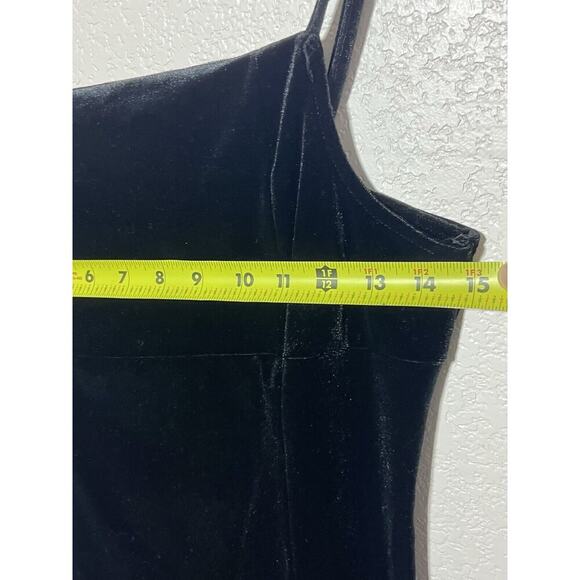 Velour Black Mini Dress Sz L Spaghetti Straps Stretch Shimmer Goth Party New - Picture 2 of 9